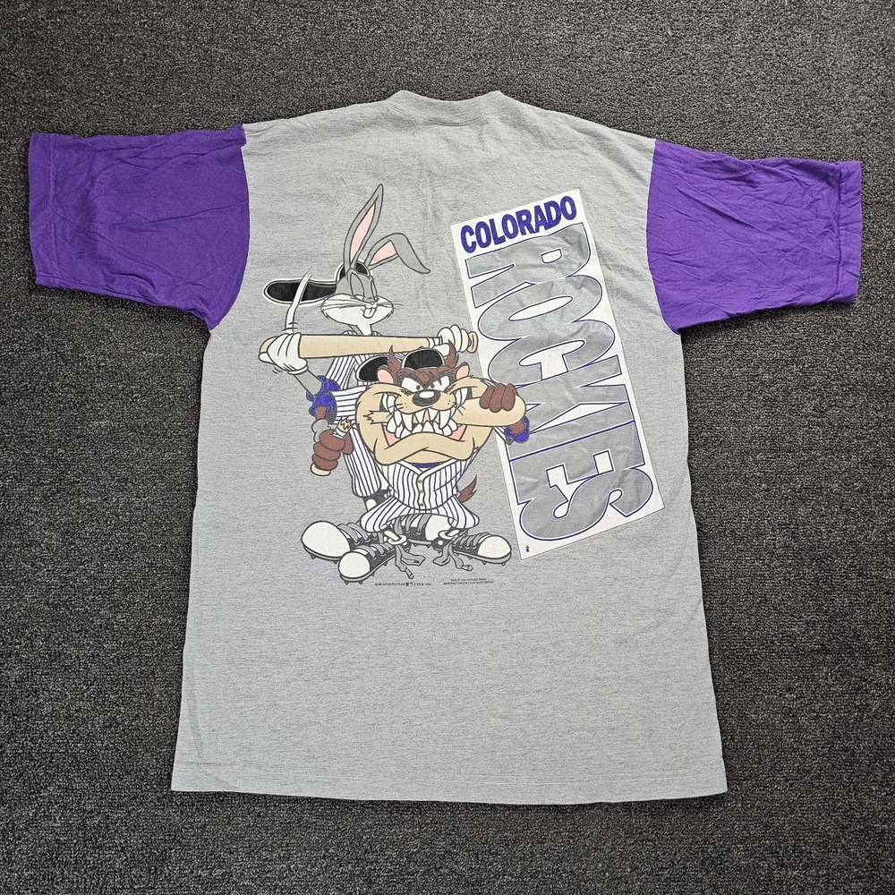 Vintage Colorado Rockies Shirt Mens Large Taz‎ Bugs Bunny MLB Henley 1994 90s